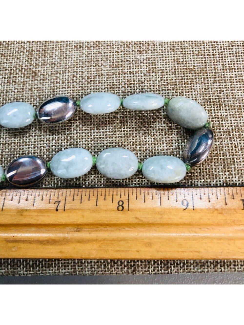 Designer BSJ Womens Necklace Green Jade Sterling Silver Nugget Bead - Picture 3 of 3